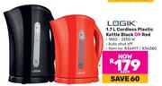 Logik 1.7Ltr Cordless Plastic Kettle Black Or Red-Each