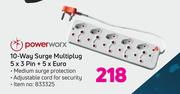 Power Worx 10 Way Surge Multiplug 5 x 3 Pin + 5 x Euro