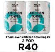 Food Lover's kitchen Towelling -For 2 x 2s