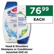 Head & Shoulders Shampoo Or Conditioner Assorted-400ml Each
