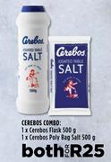 Cerebos Combo: 1 x Cerebos Flask 500g, 1 x Cerebos Poly Bag Salt 500g-Both For