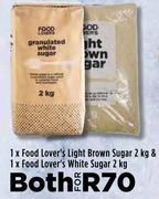 1 x Food Lover's Light Brown Sugar 2Kg & 1 x Food Lover's White Sugar 2Kg-Both For