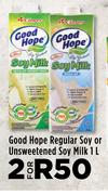 Good Hope Regular Soy Or Unsweetened Soy Milk-For 2 x 1L