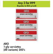 Aro 1 Ply Serviettes (All Variants)-For 3 x 200's