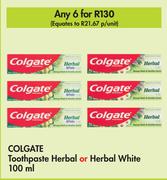 Colgate Toothpaste Herbal Or Herbal White-For 6 x 100ml