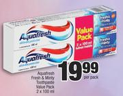 Aquafresh Fresh & Minty Toothpaste Value Pack-2 x 100ml Per Pack