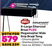 Expert Grill X-Large Charcoal Braai Plus Megamaster Wide Grip Braai Tong-For Both