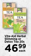 Vita-Aid Herbal Slimming Or Detox Tea-20's Pack Each