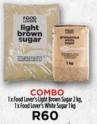 1 x Food Lover's Light Brown Sugar 2Kg, 1 x Food Lover's White Sugar 1Kg-Combo