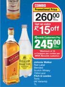 Johnnie Walker Red Label Blended Scotch Whiskey 750ml & Fitch & Leedes Tonic (All Variants) 1L