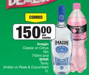 Imagin Classic Or Citrus Gin 750ml & Spar Tonic (Indian Or Rose & Cucumber) 1L-Per Combo