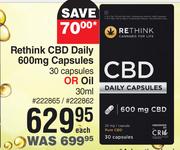 Rethink CBD Daily 600mg Capsules 30 Capsules Or Oil 30ml-Each