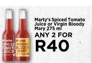 Marty's Spiced Toamto Juice Or Virgin Bloody Mary-For Any 2 x 275ml