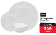 Basic White 12-Piece Ribbed Dinner Set-Per Set