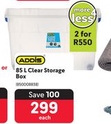 Addis 85Ltr Clear Storage Box-For 2 x 85Ltr 