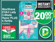 Max Shave EVA 3 Lader 5 Blade Razor Plus 6 Refills-Per Pack