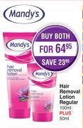  Mandy's Hair Removal Lotion Regular 100ml Plus 50ml-Both For