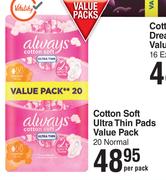 Always Cotton Soft Ultra Thin Pads Value Pack 20 Normal-Per Pack