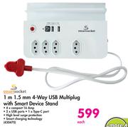 Smart Socket 1m 1.5mm 4 Way USB Multiplug With Smart Device Stand-Each