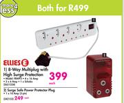 Ellies 8 Way Multiplug With High Surge Protection + Ellies Surge Safe Power Protector Plug-Both For