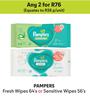 Pampers Fresh Wipes 64's Pack Or Sensitive 56's Pack-For Any 2