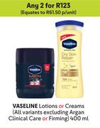 Vaseline Lotions Or Creams (All Variants Excluding Argan Clinical Care Or Firming)-For Any 2 x 400ml
