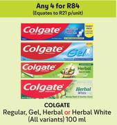 Colgate Regular, Gel, Herbal Or Herbal White (All Variants)-For Any 4 x 100ml
