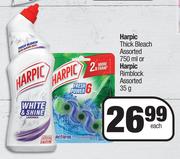 Harpic Thick Bleach Assorted 750ml Or Harpic Rimblock Assorted 35g-Each
