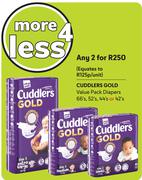Cuddlers Gold Value Pack Diapers 66's, 52's, 44's Or 42's-For Any 2 