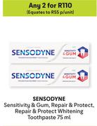 Sensodyne Sensitivity & Gum, Repair & Protect, Repair & Protect Whitening Toothpaste-For Any 2x75ml