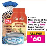 Excella Mayonnaise 750g Plus Great Value Tuna 170g Plus Sasko Premim White Bread 700g-For All