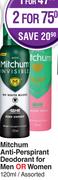 Mitchum Anti Perspirant Deodorant For Men Or Women Assorted-120ml