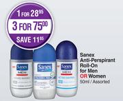 Sanex Anti Perspirant  Roll On For Men Or Women Assorted-50ml