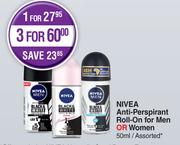 Nivea Anti Perspirant Roll On For Men Or Women Assorted-50ml