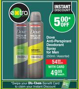 Dove Anti Perspirant Deodorant Spray For Men Assorted-250ml Each