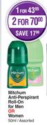 Mitchum Anti Perspirant Roll On For Men Or Women Assorted-50ml
