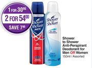 Shower To Shower Anti Perspirant Deodorant For Men Or Women Assorted-150ml