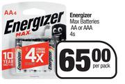 Energizer Max Batteries AA Or AAA-4s Per Pack