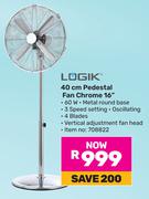 Logik 40cm Pedestal Fan Chrome 16" 708822