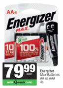 Energizer Max Batteries AA Or AAA-4s
