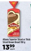 Albany Superior Sliced Or Thick Sliced Brown Bread-700g Each