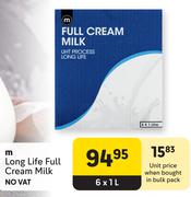 m Long Life Full Cream Milk-6 x 1Ltr