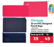 Butterfly 22cm Assorted PVC Designed Pencil Bags-Each
