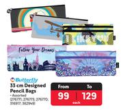 Butterfly 33cm Assorted Designed Pencil Bags-Each