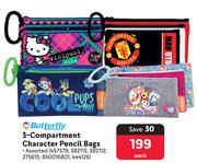  Butterfly 3-Compartment Character Pencil Bags-Each