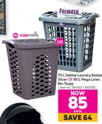 75L Debbie Laundry Basket Silver or 85L Mega Linen Bin Taupe - Each