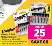 Energizer Max 4 + 2 Pack Alkaline Battery