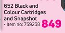 HP 652 Black And Colour Cartridges And Snapshot