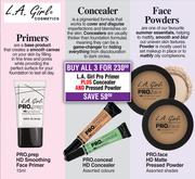 L.A.Girl Pro.Prep HD Smoothing Face Primer Plus HD Concealer & HD Matte Pressed Powder-All For 3