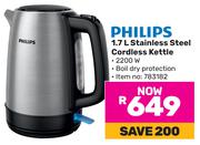 Philips 1.7Ltr Stainless Steel Cordless Kettle 783182